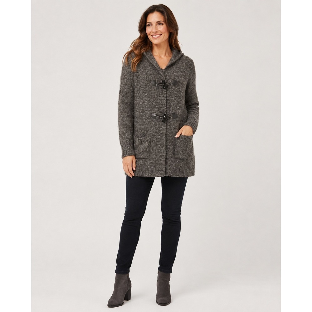 Alpaca Wool Blend Marv Hooded Toggle Cardigan Womens Large Made in Italy